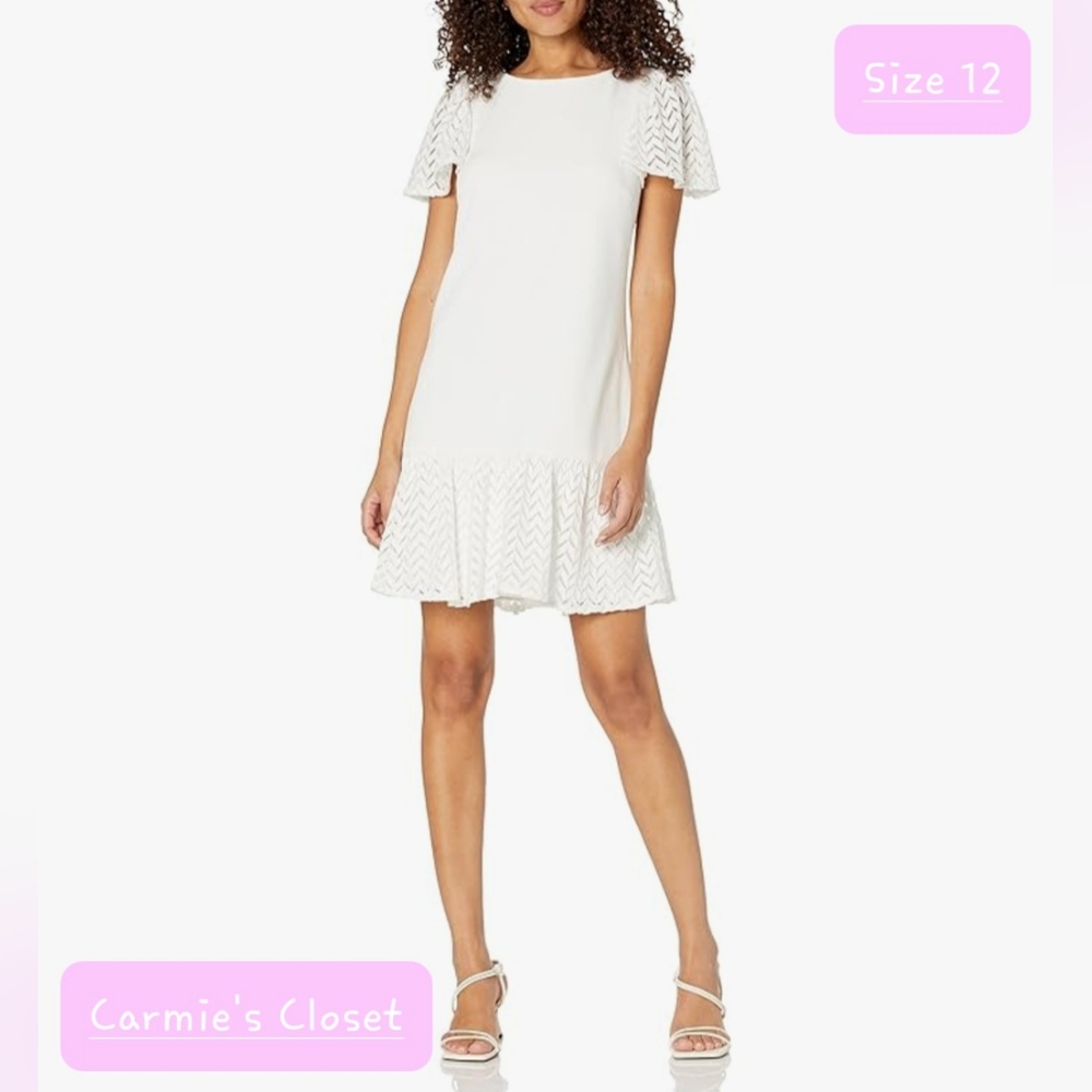 🔥NWT🔥OBO🔥 🔴 DKNY Women's Ruffled Hem Short Sleeve Dress Size 12